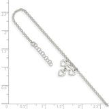 Sterling Silver Open Heart Dangles 9in Plus 1in ext. Anklet-WBC-QG4734-9