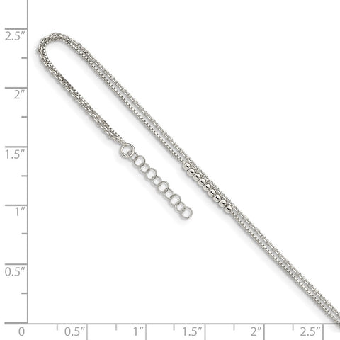 Sterling Silver 2-Strand Beaded 9in Plus 1in ext. Anklet-WBC-QG4737-9