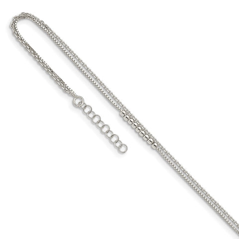 Sterling Silver 2-Strand Beaded 9in Plus 1in ext. Anklet-WBC-QG4737-9