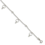 Sterling Silver Beaded Circle Dangles 9in Plus 1in ext. Anklet-WBC-QG4738-9