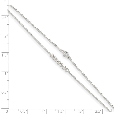 Sterling Silver 2-Strand Beaded CZ 9in Plus 1in Ext. Anklet-WBC-QG4739-9