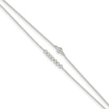 Sterling Silver 2-Strand Beaded CZ 9in Plus 1in Ext. Anklet-WBC-QG4739-9
