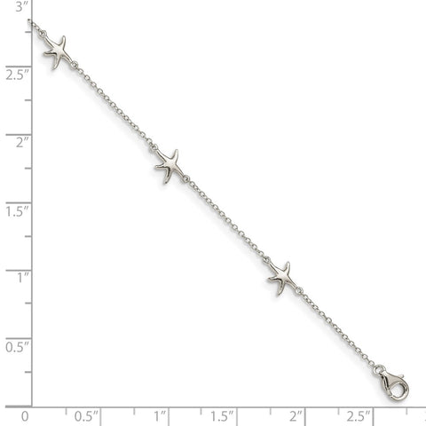 Sterling Silver Rhodium-plated Starfish 9in Plus 2in ext Anklet-WBC-QG4740-9