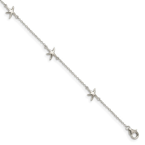 Sterling Silver Rhodium-plated Starfish 9in Plus 2in ext Anklet-WBC-QG4740-9