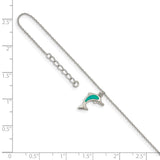 Sterling Silver RH-plated Created Opal Dolphin 9in Plus 1in Ext. Anklet-WBC-QG4749-9