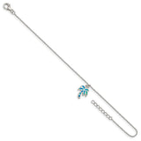 Sterling Silver RH-plated Created Opal Palm Tree 9in Plus 1in Ext. Anklet-WBC-QG4750-9