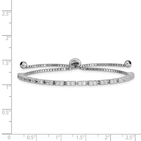 Sterling Silver Rhod-plated April CZ Adjustable Bracelet-WBC-QG4757APR