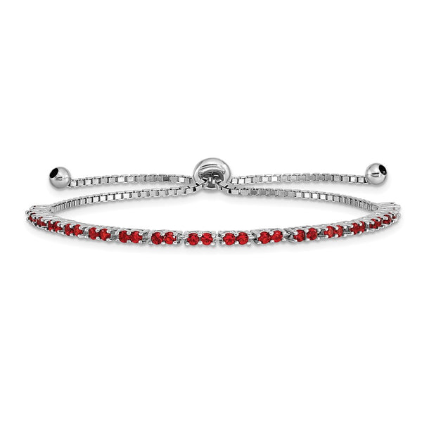 Sterling Silver Rhod-plated July Red CZ Adjustable Bracelet-WBC-QG4757JUL