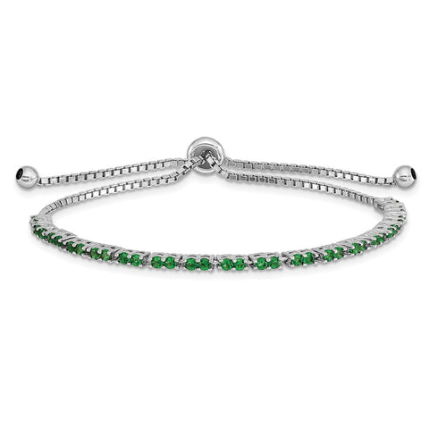 Sterling Silver Rhod-plated May Green CZ Adjustable Bracelet-WBC-QG4757MAY