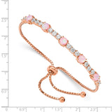 Sterling Silver Rose-tone Created Opal and CZ Adjustable Bracelet-WBC-QG4773