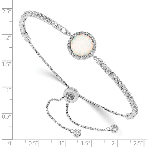 Sterling Silver RH-plated Created Opal and CZ Adjustable Bracelet-WBC-QG4774