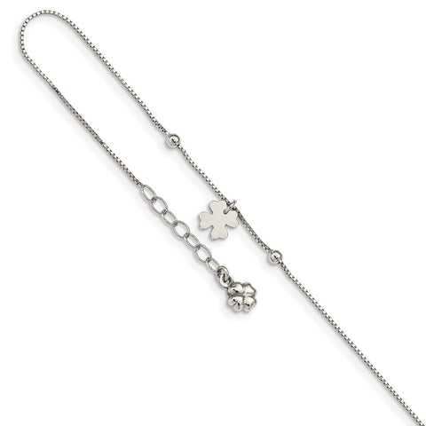Sterling Silver Clover Dangle 9in Plus 1in Ext Anklet-WBC-QG4792-9