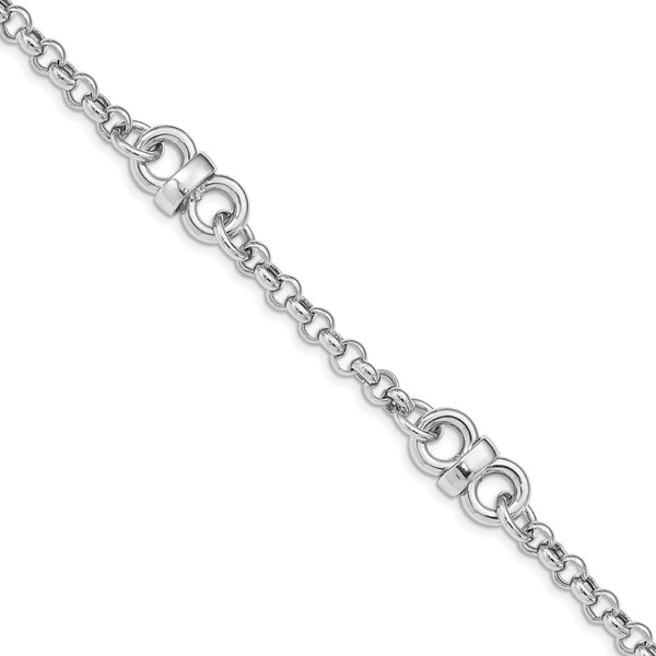 Sterling Silver Rhodium Plated Polished Link Bracelet-WBC-QG4814-8