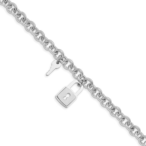 Sterling Silver Rhodium-plated Lock and Key Bracelet-WBC-QG4830-7.5