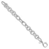 Sterling Silver Rhodium Plated Polished Textured Fancy Link Bracelet-WBC-QG4845-8