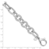 Sterling Silver Rhodium Plated Polished Textured Fancy Link Bracelet-WBC-QG4845-8