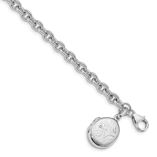 Sterling Silver Rhodium-plated Locket Bracelet-WBC-QG4854-7.25