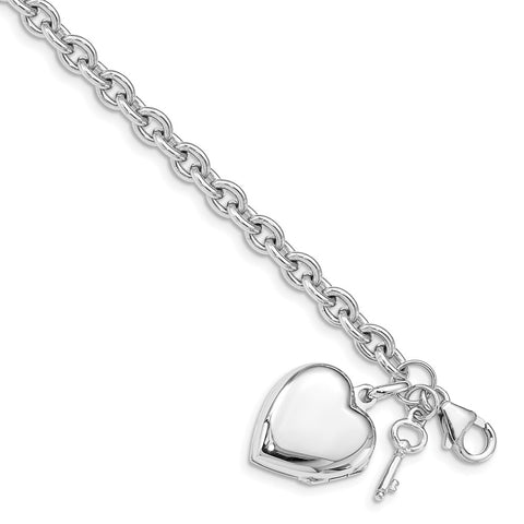 Sterling Silver Rhodium-plated Puffed Heart Locket Bracelet-WBC-QG4855-7.25