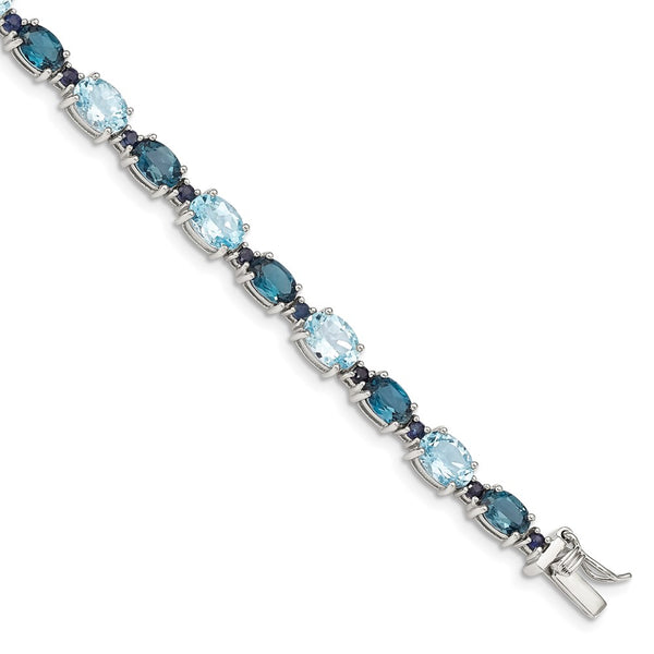 Sterling Silver Rhodium-plated London Blue/Sky Blue Topaz Bracelet-WBC-QG4907-7.25