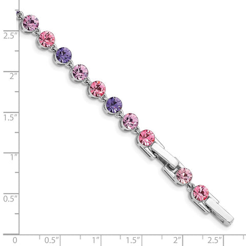 Sterling Silver Rhodium-plated Pink/Purple Crystal w/1in ext Bracelet-WBC-QG4912-6.5