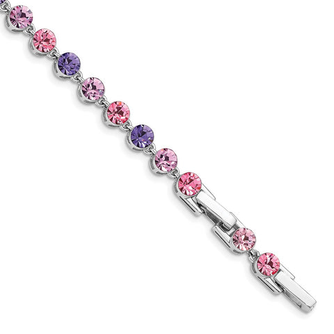Sterling Silver Rhodium-plated Pink/Purple Crystal w/1in ext Bracelet-WBC-QG4912-6.5