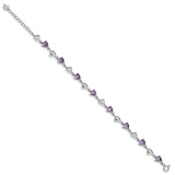 Sterling Silver Rhodium-plated Purple Crystal Hearts w/1in ext Bracelet-WBC-QG4919-6.5