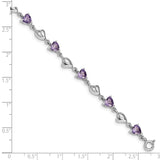 Sterling Silver Rhodium-plated Purple Crystal Hearts w/1in ext Bracelet-WBC-QG4919-6.5