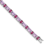 Sterling Silver Rhodium-plated Amethyst and Rhodolite Bracelet-WBC-QG4920-7.5