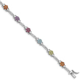 Sterling Silver Rhodium-plated Multi-gemstone Bracelet-WBC-QG4922-7.5