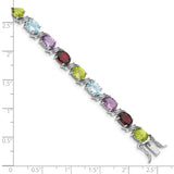 Sterling Silver Rhodium-plated Oval Multi-gemstone Bracelet-WBC-QG4923-7.5