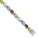 Sterling Silver Rhodium-plated Oval Multi-gemstone Bracelet-WBC-QG4923-7.5