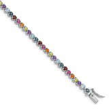 Sterling Silver Rhodium-plated Multi-gemstone Tennis Bracelet-WBC-QG4924-7.5