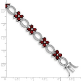 Sterling Silver Rhodium-plated Garnet Flower w/Wht.Topaz Bracelet-WBC-QG4929-7.75