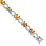 Sterling Silver Rhodium-plated Citrine Flower w/Wht.Topaz Bracelet-WBC-QG4930-7.75