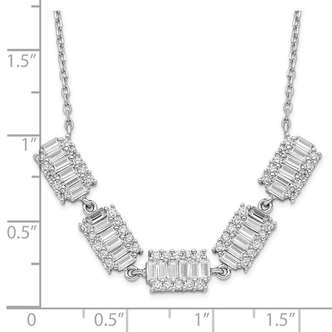 Sterling Silver Rhodium-plated Baguette CZ Bars w/ 1in ext. Necklace-WBC-QG4937-16