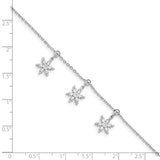 Sterling Silver Rhodium-plated CZ Snowflake Dangle 6.5 in w/1IN Ext Bracele-WBC-QG4965-7.5
