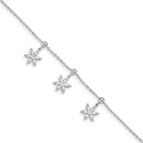 Sterling Silver Rhodium-plated CZ Snowflake Dangle 6.5 in w/1IN Ext Bracele-WBC-QG4965-7.5