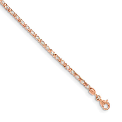 Sterling Silver Rose-tone Enclosed CZ Chain Bracelet-WBC-QG5019-7.25