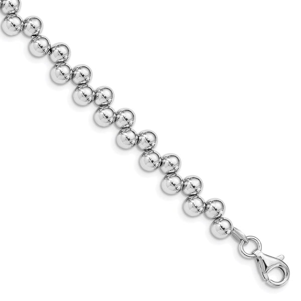 Sterling Silver Rhodium-plated Offset Beads w/1.25in. Ext. Bracelet-WBC-QG5035-7