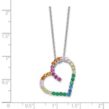 Sterling Silver Rhodium-plated Colorful CZ Open Heart Necklace-WBC-QG5048-18