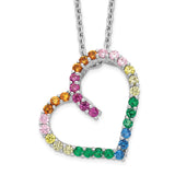 Sterling Silver Rhodium-plated Colorful CZ Open Heart Necklace-WBC-QG5048-18