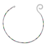 Sterling Silver Rhodium-plated Colorful CZ w/ 3in ext Choker-WBC-QG5050-12