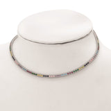 Sterling Silver Rhodium-plated Colorful CZ w/ 3in ext Choker-WBC-QG5050-12