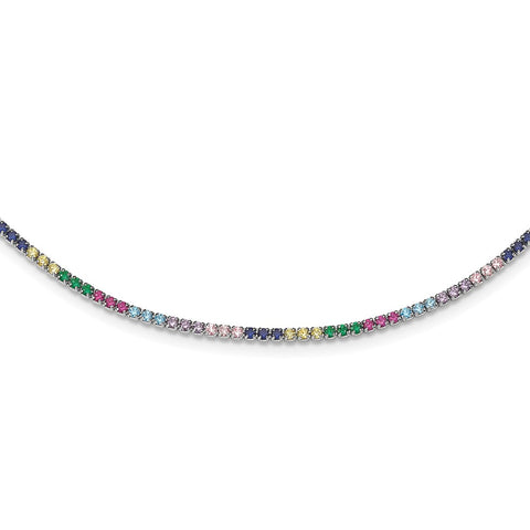 Sterling Silver Rhodium-plated Colorful CZ w/ 3in ext Choker-WBC-QG5050-12