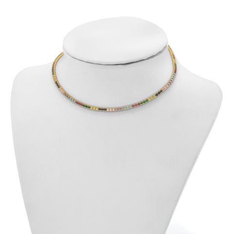 Sterling Silver 14k Flash-plated Colorful CZ w/ 3in ext Choker-WBC-QG5050GP-12