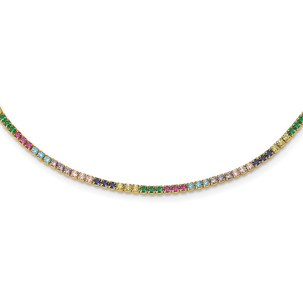 Sterling Silver 14k Flash-plated Colorful CZ w/ 3in ext Choker-WBC-QG5050GP-12