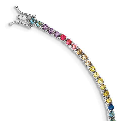 Sterling Silver Rhodium-plated 3mm Colorful CZ Tennis Bracelet-WBC-QG5051-7