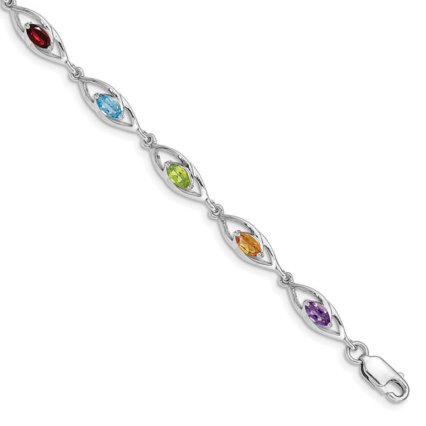 Sterling Silver Rhod-plat Amethyst Topaz Peridot Citrine Garnet Bracelet-WBC-QG5053-7.5