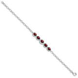 Sterling Silver Rhod-plat Garnet Bracelet-WBC-QG5057-8