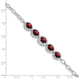 Sterling Silver Rhod-plat Garnet Bracelet-WBC-QG5057-8